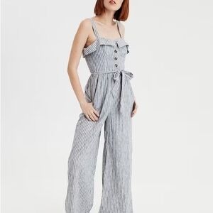2/20 American Eagle Outfitters Blue Striped Jumpsuit No Belt